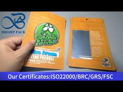 オレンジ色のチャイルドレジスタントジップロックバッグ、透明窓付き