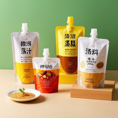 カスタム プラスチック スプート バッグ 食品 包装 バッグ プラスチック アルミ フィルム マイラー バッグ スタンド アップ バッグ 牛乳ジュース用のドイバッグ