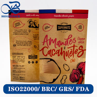 透明窓とカスタマイズ可能な印刷パターンを備えた、食品包装用のリサイクル可能で生分解性のクラフト紙袋。