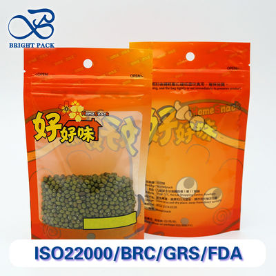 食品包装用の透明窓付き軽量でリサイクル可能なスタンドアップバッグ。カスタマイズ可能な印刷が可能です。