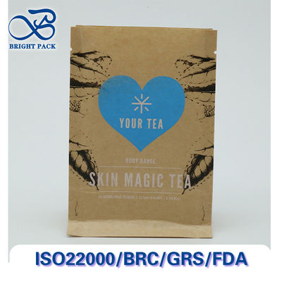 再生可能でコンストースト可能な8面密封式 茶包装用クラフト紙袋 印刷とサイズをカスタマイズできます