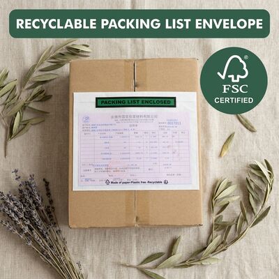 ガラス製の書類 付属ポケット 緑色包装リスト 封筒 プラスチックのない生物分解性 環境に優しい リサイクル可能 防水 防脂 定番批量